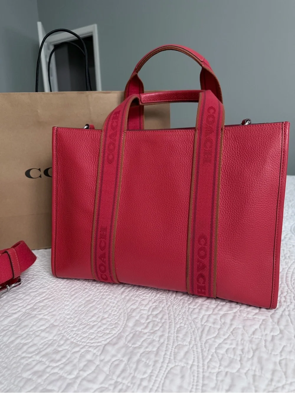 Coach Pink Leather Tote with Adjustable Strap
